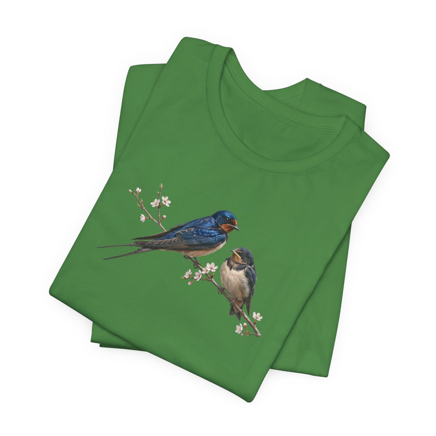 Barn Swallow & Fledgling T-Shirt | Spring Blossoms Unisex Graphic Tee