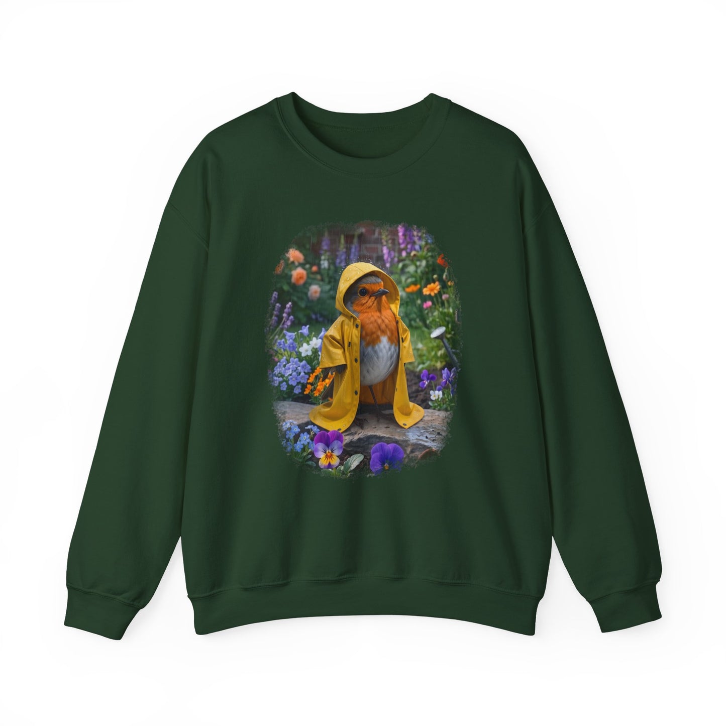 Robin Rosi Yellow Raincoat Garden Premium Sweatshirt for Bird Lovers