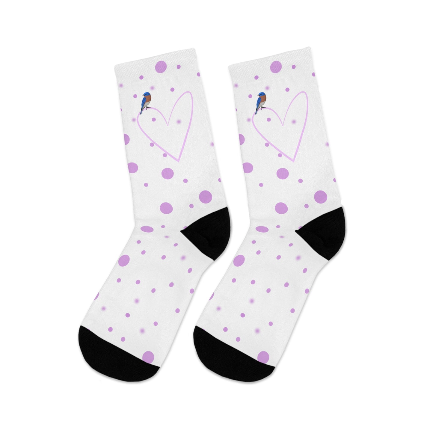 Bluebird Valentine's Day Pink Heart and Dots Bird Socks White