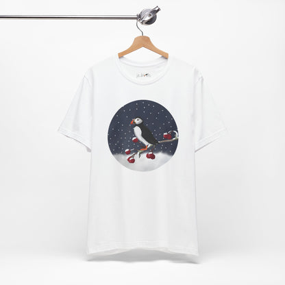 Puffin on a Winter Branch Birdwatcher Christmas Bird T-Shirt