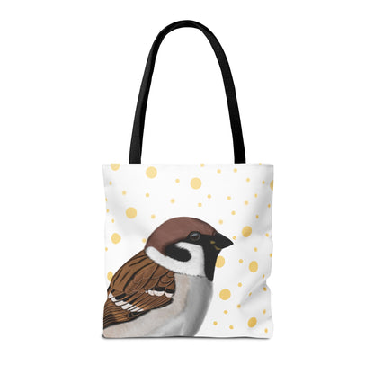 Tree Sparrow Golden Dots Bird Tote Bag 16"x16" White