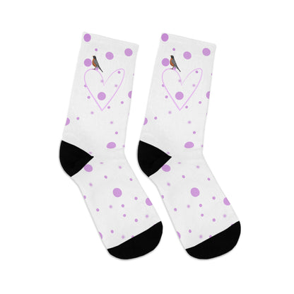 American Robin Valentine's Day Pink Heart and Dots Bird Socks White