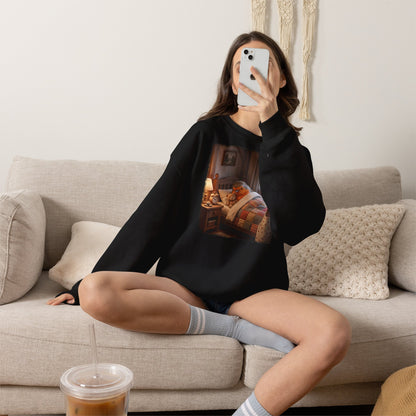 Süßes Rotkehlchen Sweatshirt im Bett mit Teddy | Kuscheliger Vogel Pullover für Langschläfer