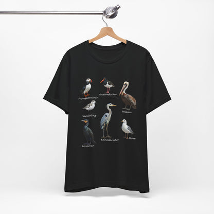 T-Shirt mit Küstenvögeln: Papageitaucher, Möwe & Co. | Vogelkunde & Strandliebe