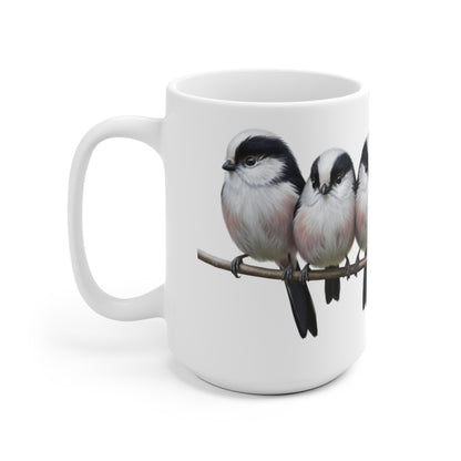 Schwanzmeisen Tasse Vögel auf einem Ast Vogelmotiv für Vogelbeobachter und Vogelfreunde