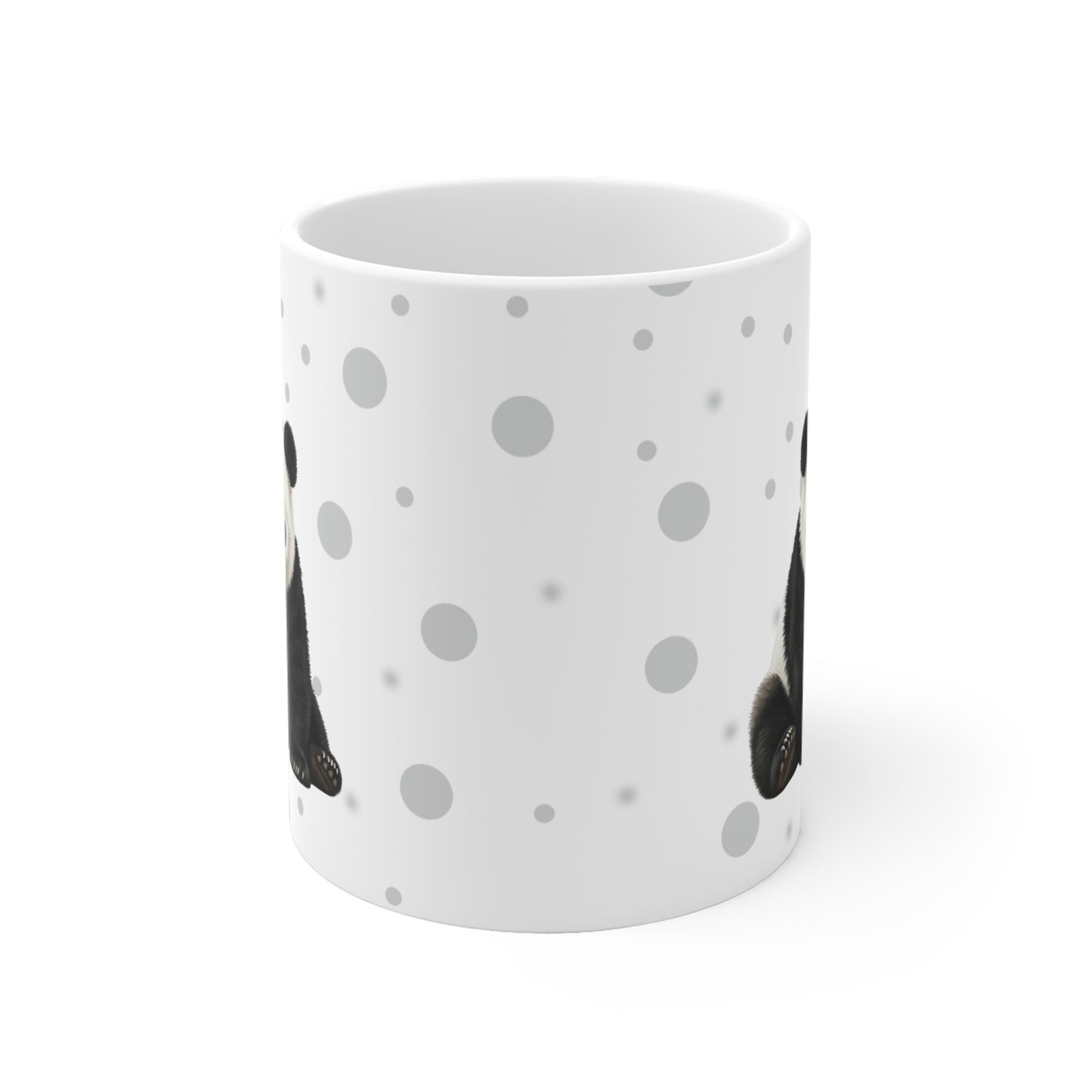 Rotkehlchen mit einem Panda Vogel Tiermotiv Tasse Punkte Grau