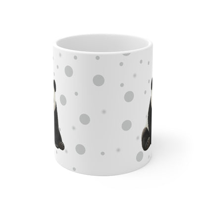 Rotkehlchen mit einem Panda Vogel Tiermotiv Tasse Punkte Grau