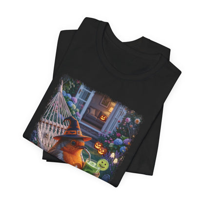 Robin Rosi Halloween Hammock T-Shirt for Spooky Season and Cozy Fall Lovers