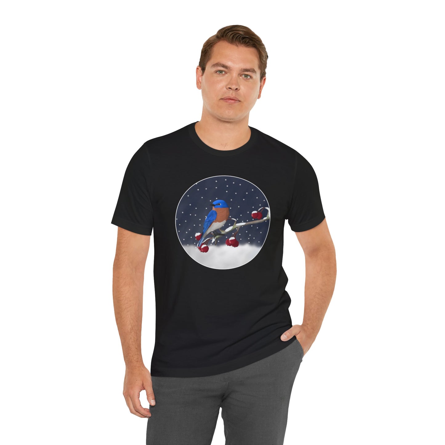 Bluebird on a Winter Branch Birdwatcher Christmas Bird T-Shirt