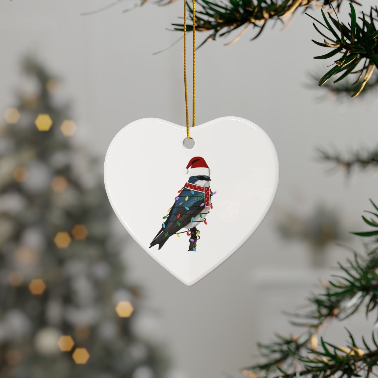 Tree Swallow as Santa Ceramic Bird Christmas Ornament | Durable Double-Sided Bird Lover Decor