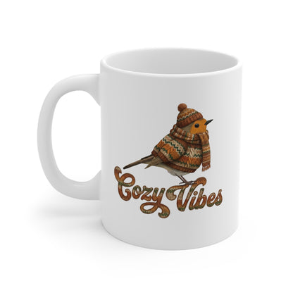 Mug de Noël Rouge-Gorge en Pull Tricoté – Idéal pour Chocolat Chaud & Café