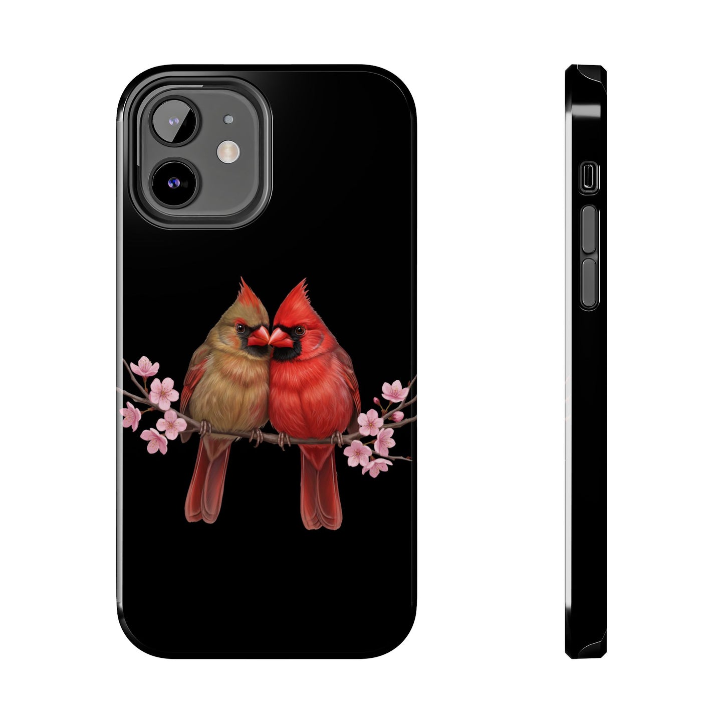 Northern Cardinal with Cherry Blossoms iPhone Case – Premium Tough Phone Cover Black