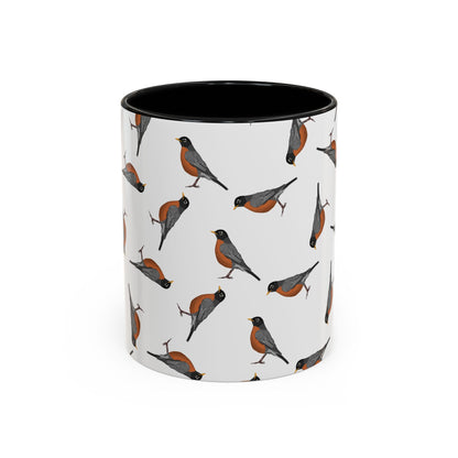 American Robin All-Over Pattern Accent Mug | Colorful Bird Lover Gift for Birdwatchers