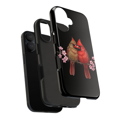 Northern Cardinal with Cherry Blossoms iPhone Case – Premium Tough Phone Cover Black