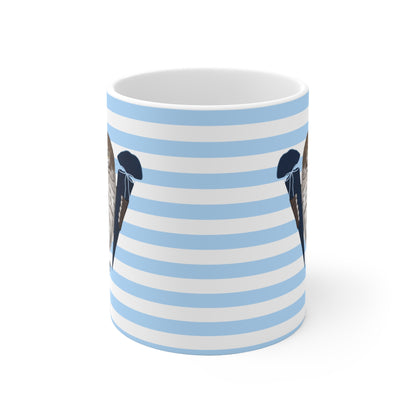 Eule Vogel Tasse als Geschenk zur Einschulung Blau Weiß