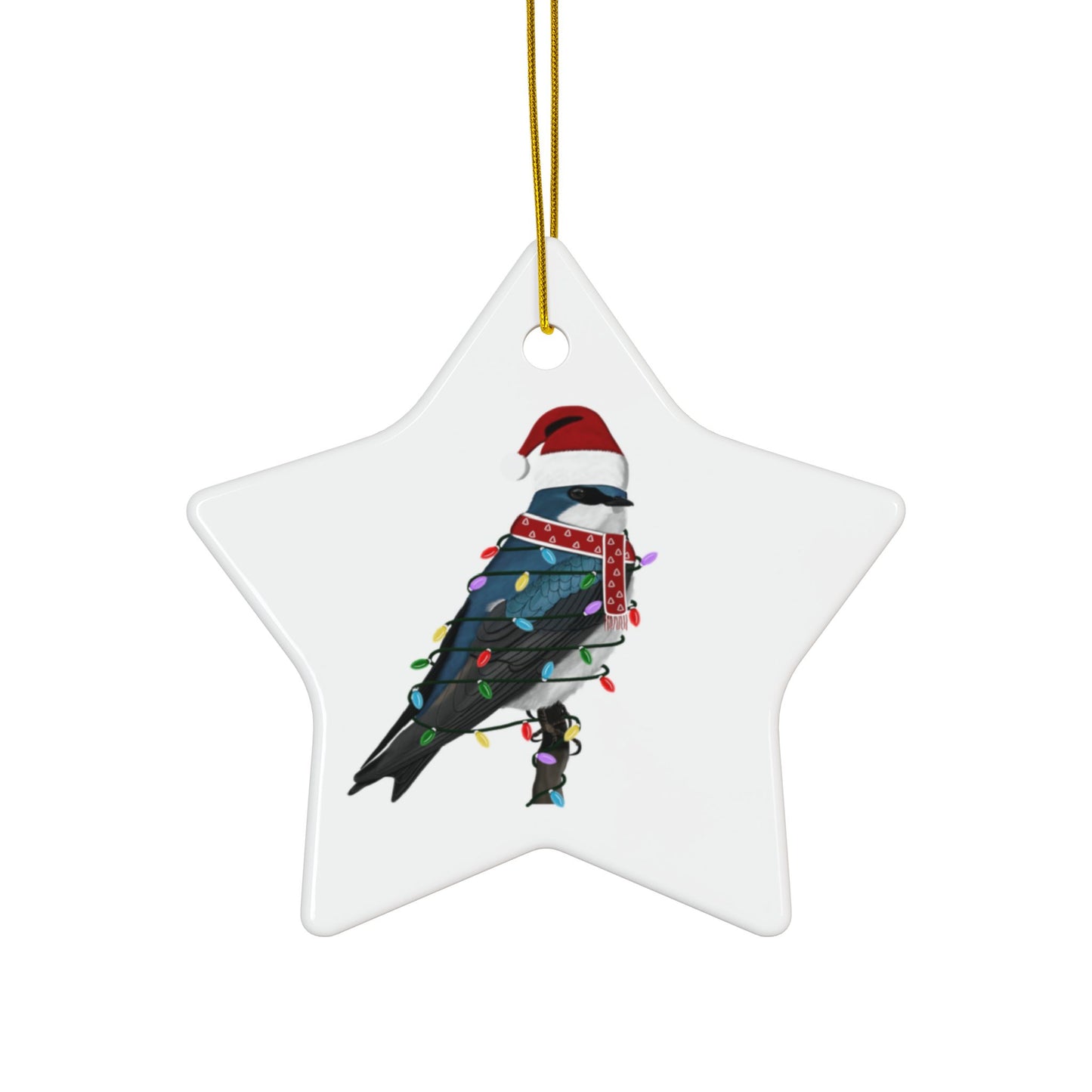 Tree Swallow as Santa Ceramic Bird Christmas Ornament | Durable Double-Sided Bird Lover Decor