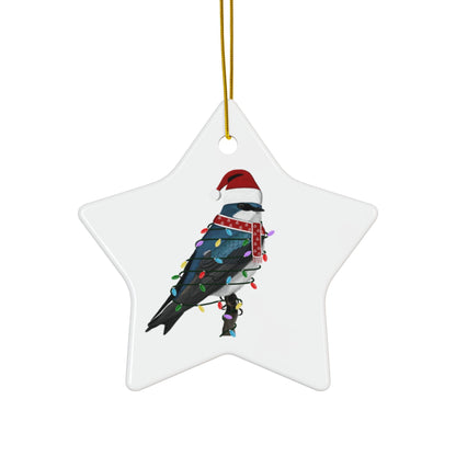 Tree Swallow as Santa Ceramic Bird Christmas Ornament | Durable Double-Sided Bird Lover Decor