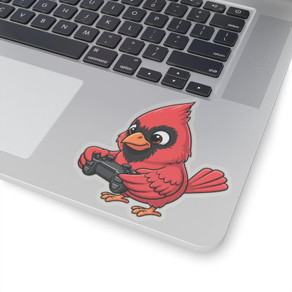 Cardinal Playing Video Games Kiss-Cut Sticker for Bird Watchers and Gaming Lovers