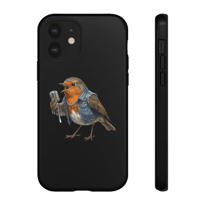 Rotkehlchen mit Mikrofon Premium Handyhülle – Doppelt Geschützt & Rundum Bedruckt Schwarz