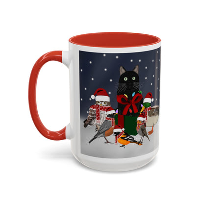 Robin Oriole Mallard Owl and Cat with Christmas Hat and Scarf Snow Bird Coffee Mug