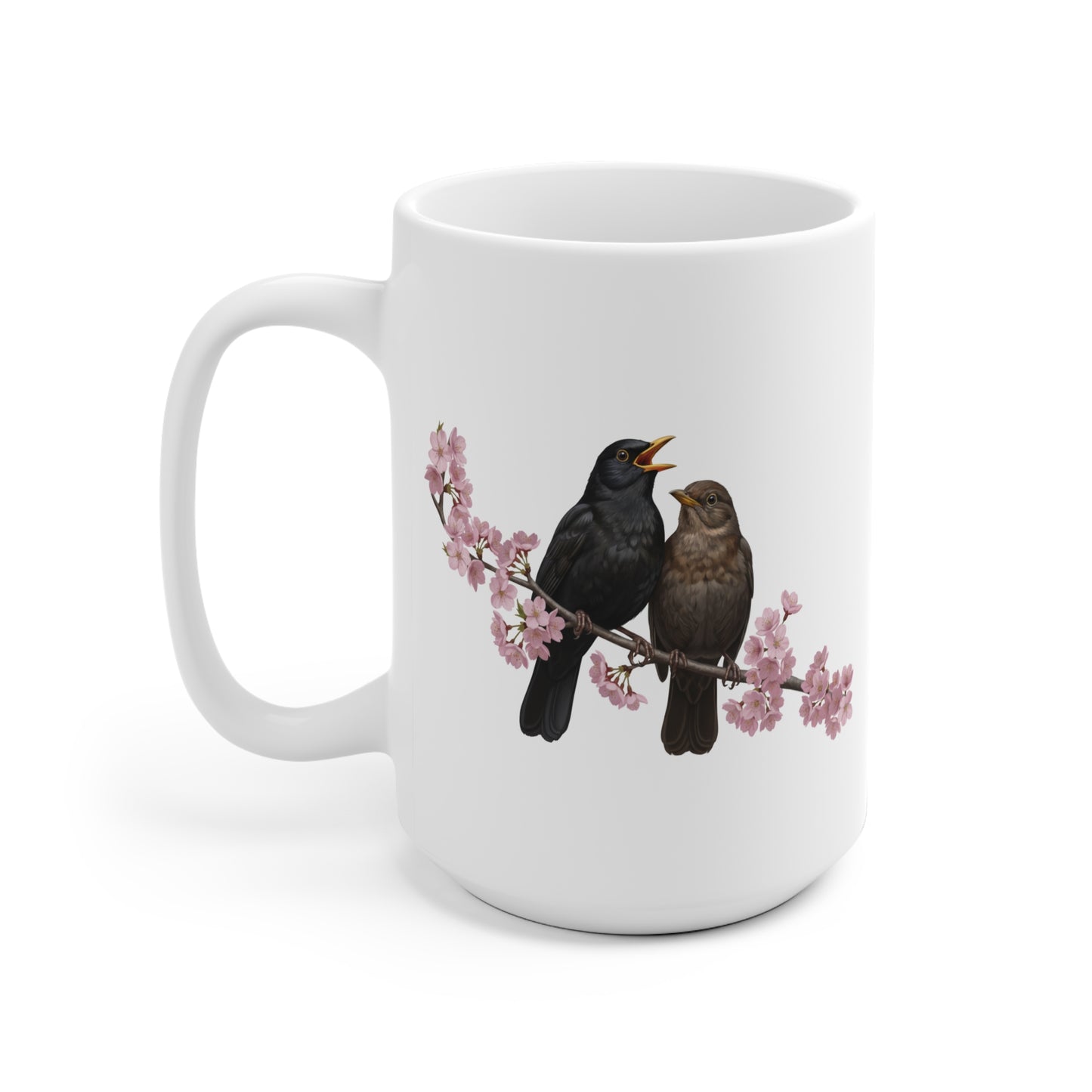Mug Couple de Merles & Fleurs de Cerisier - Cadeau Romantique Nature