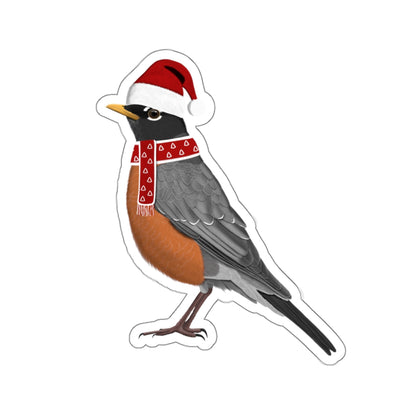 Robin with Santa Claus Hat and Scarf Christmas Bird Sticker