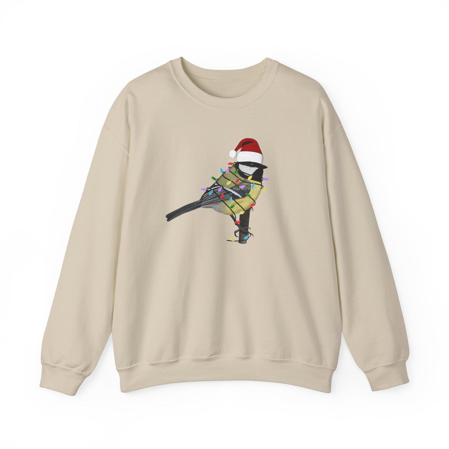 Chickadee with Fairy Lights Santa Claus Christmas Bird Sweatshirt