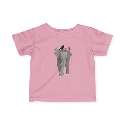 Süßes Elefant mit Amsel Blaumeise Rotkehlchen Zaunkönig Vogel Tiermotiv T-Shirt für Babys und Kleinkinder