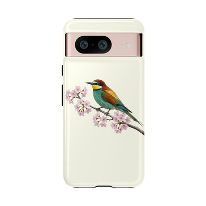 Bienenfresser Handyhülle in Cremeweiß | Florales Kirschblüten Vogel-Motiv für iPhone & Google Pixel