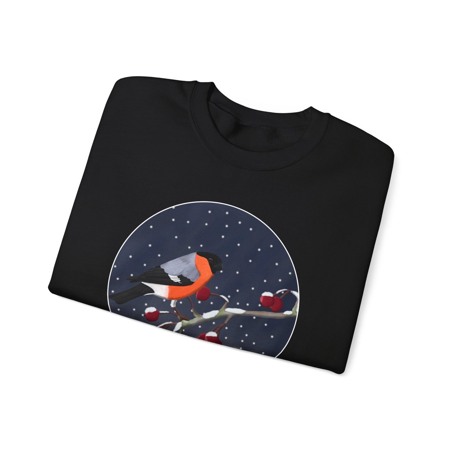 Bullfinch on a Winter Branch Birdwatcher Christmas Bird Sweatshirt