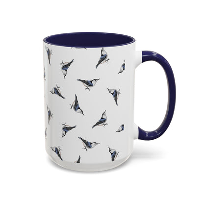 Nuthatch All-Over Pattern Accent Mug | Colorful Bird Lover Gift for Birdwatchers