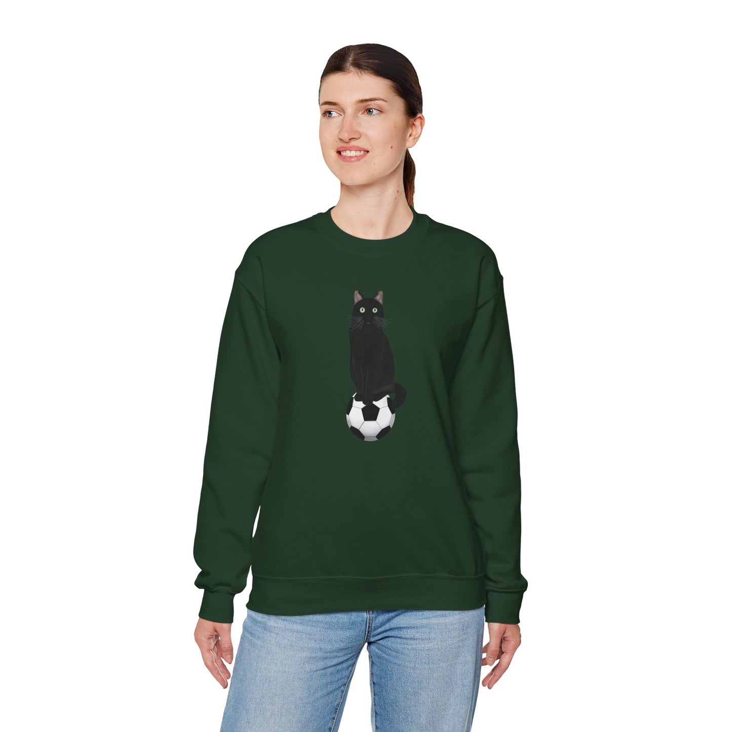 Black Cat with Soccer Cat Lover Sweatshirt