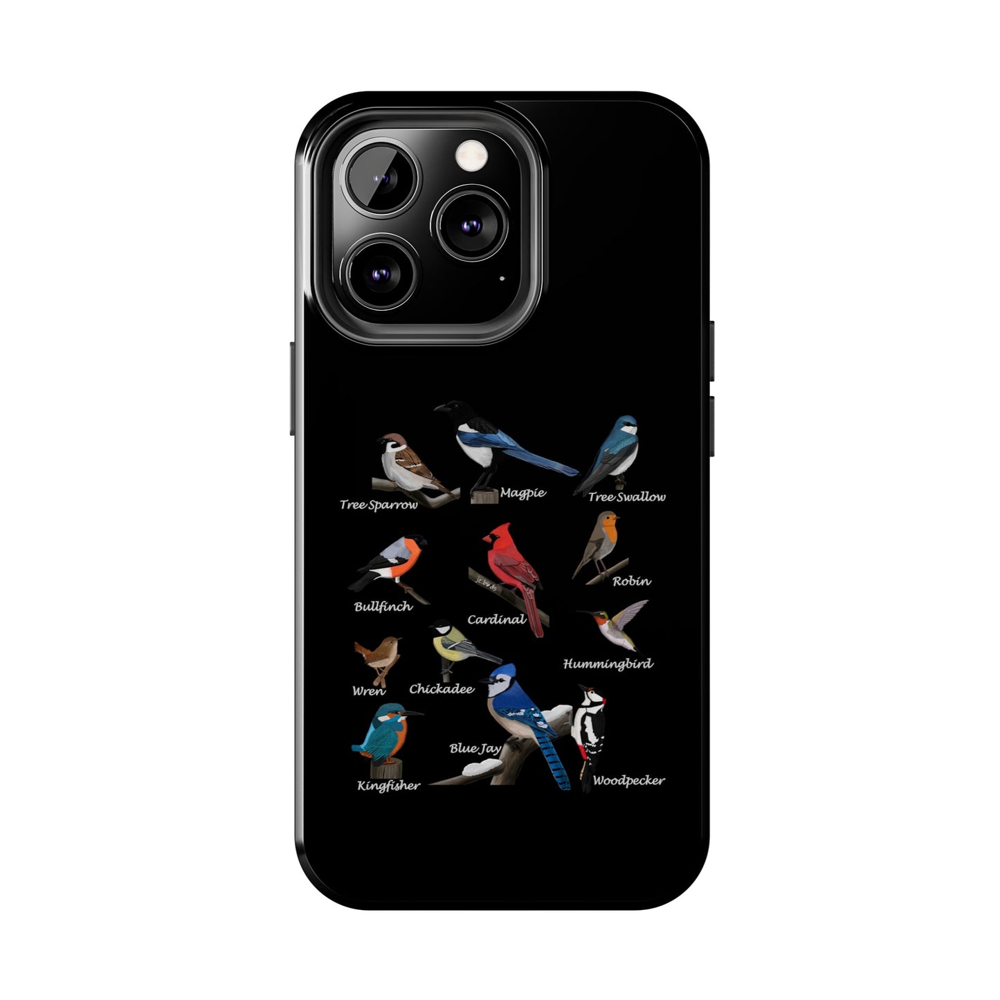 Garden Birds Blue Jay Cardinal Bullfinch Bird Art Tough Phone Case Black