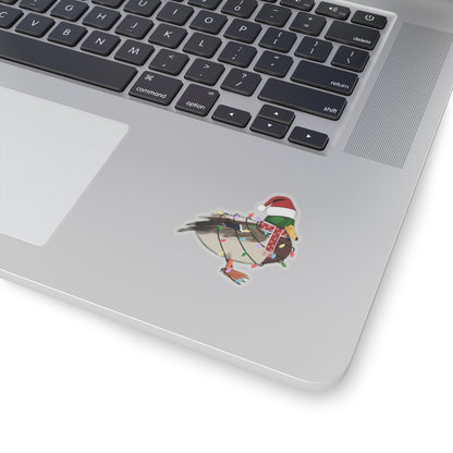 Mallard with Fairy Lights Santa Claus Hat and Scarf Christmas Bird Sticker