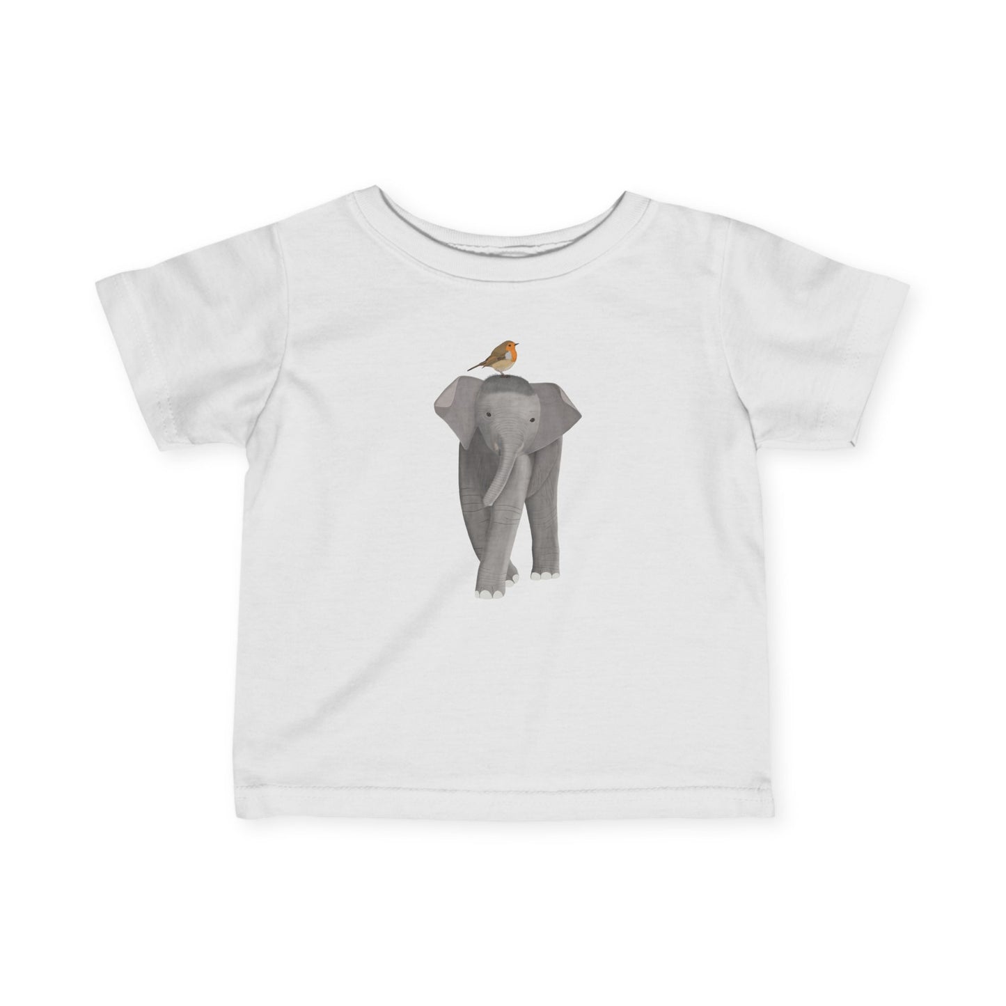 Elephant with European Robin Bird Baby & Toddler T-Shirt