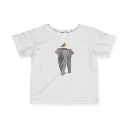 Elephant with European Robin Bird Baby & Toddler T-Shirt