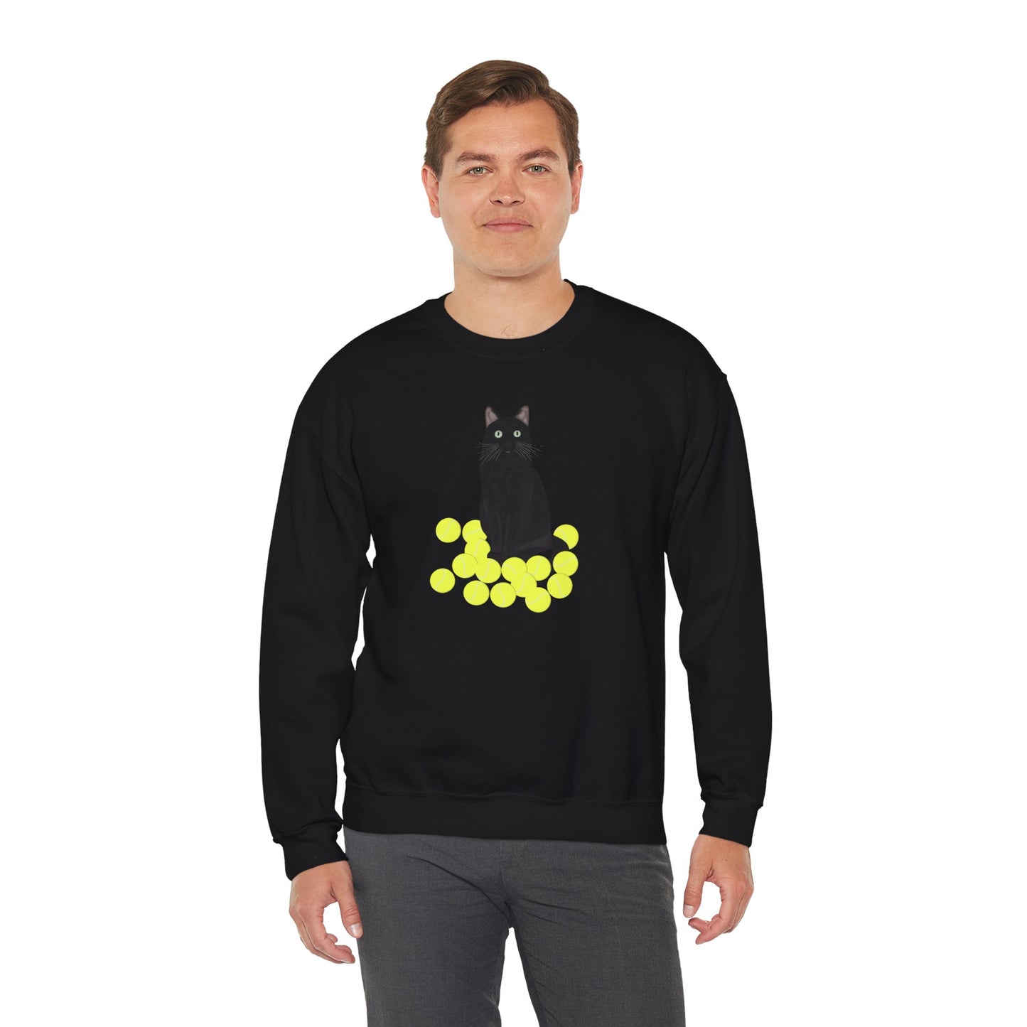 Black Cat with Tennis Balls Cat Lover Sweatshirt