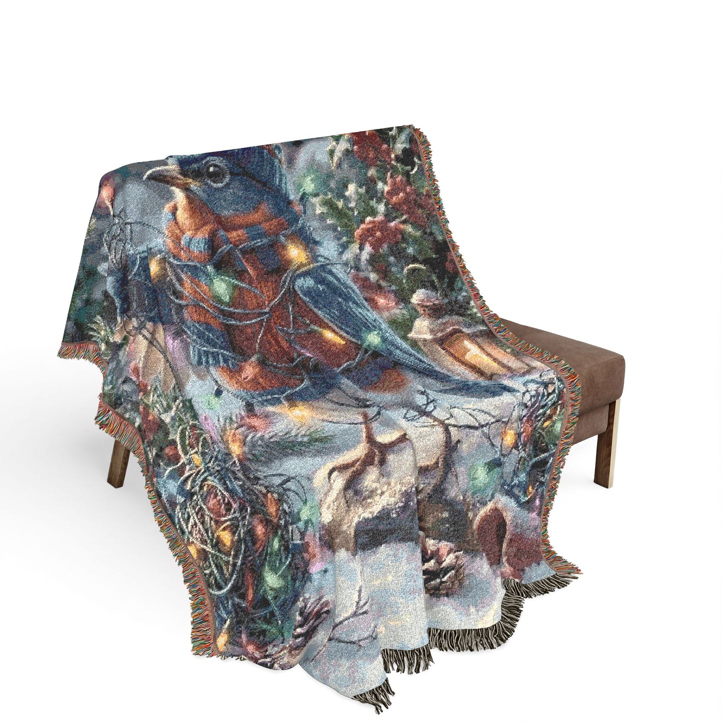 Eastern Bluebird Woven Blanket – Tangled Lights Christmas Throw