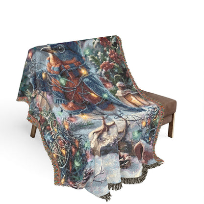 Eastern Bluebird Woven Blanket – Tangled Lights Christmas Throw