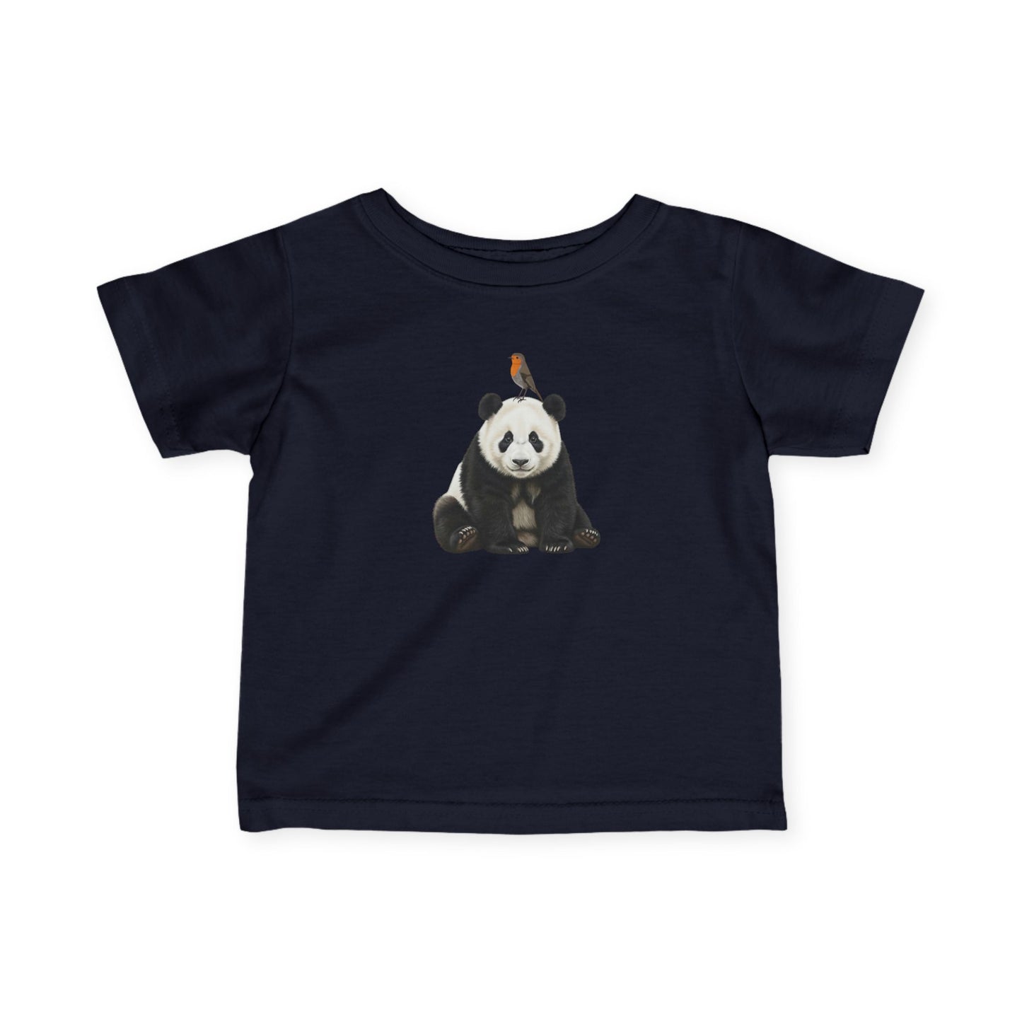 Panda mit Rotkehlchen Vogel Tiermotiv T-Shirt für Babys und Kleinkinder