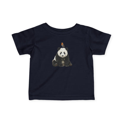 Panda mit Rotkehlchen Vogel Tiermotiv T-Shirt für Babys und Kleinkinder