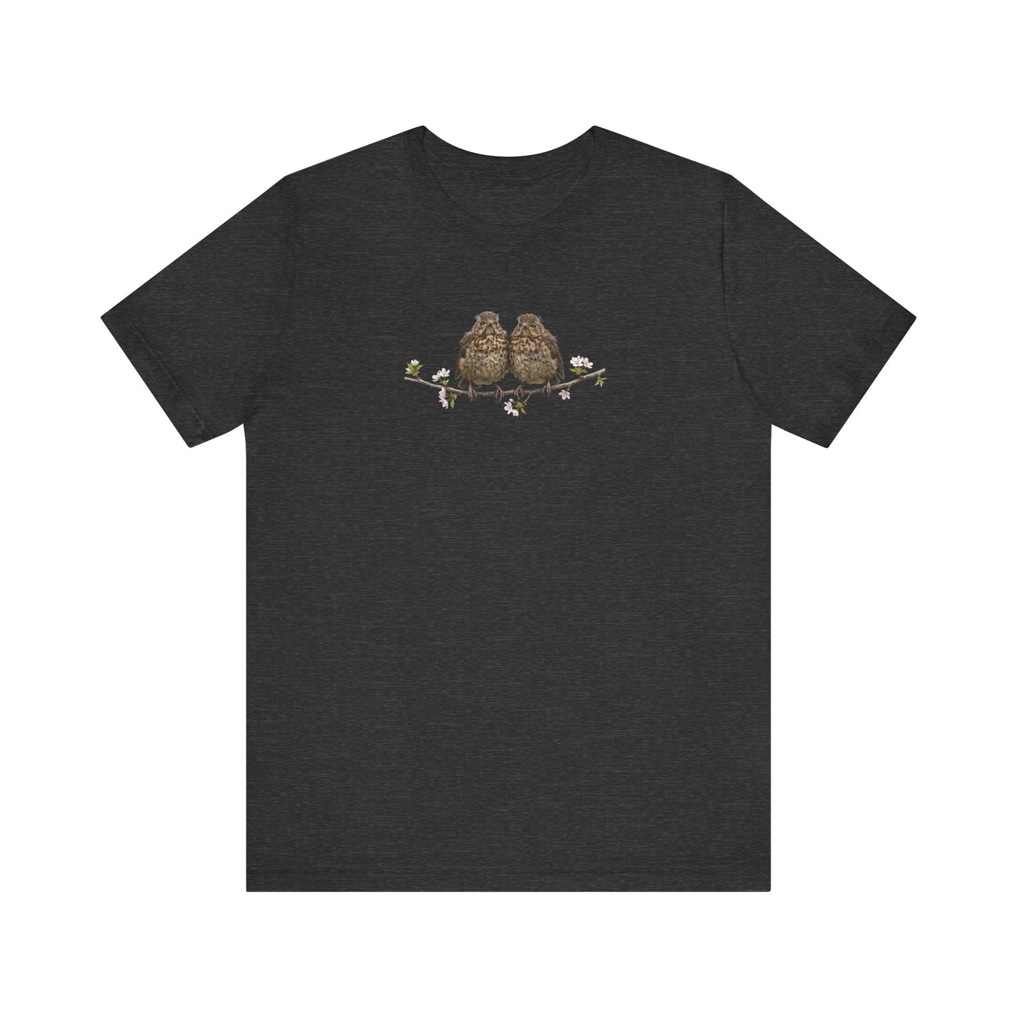 Blackbird Fledgling T-Shirt | Spring Blossoms Unisex Graphic Tee for Bird Watchers