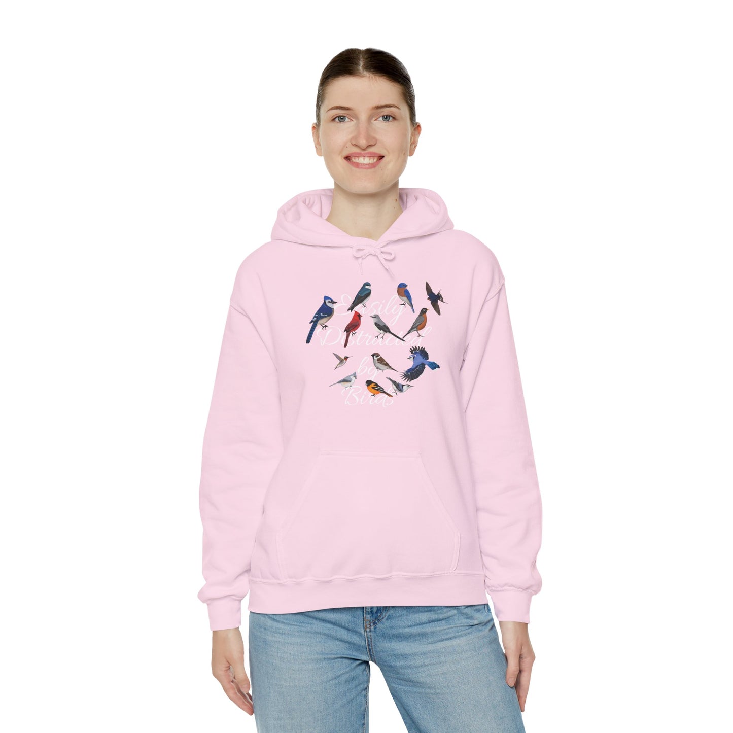 Easily Distracted by Birds Blue Jay Cardinal Hummingbird Hoodie