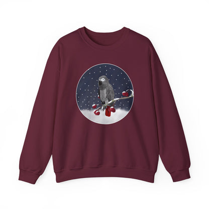 Grey Parrot on a Winter Branch Birdwatcher Christmas Bird Sweatshirt