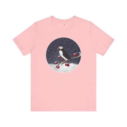 Puffin on a Winter Branch Birdwatcher Christmas Bird T-Shirt