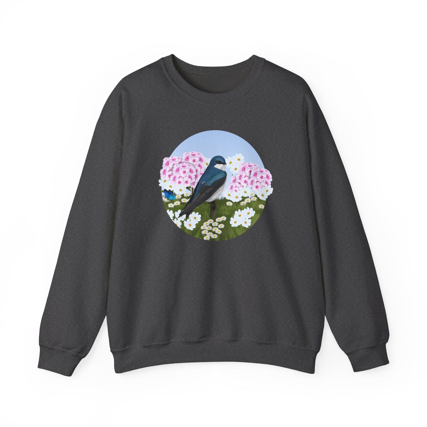 Tree Swallow with Summer Flowers Sweatshirt Birding & Bird Watching Bird Lovers