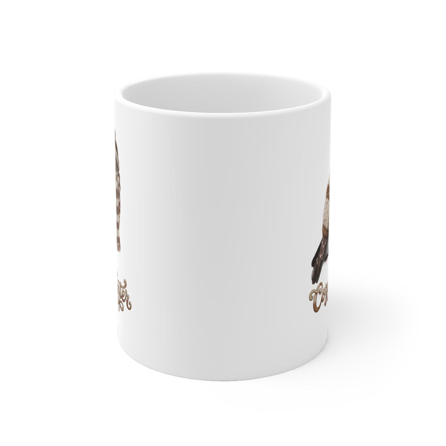 Eule mit Strickpullover Weihnachtliche Tasse mit Vogelmotiv Cozy Winter – Ideal für Kakao & Kaffee