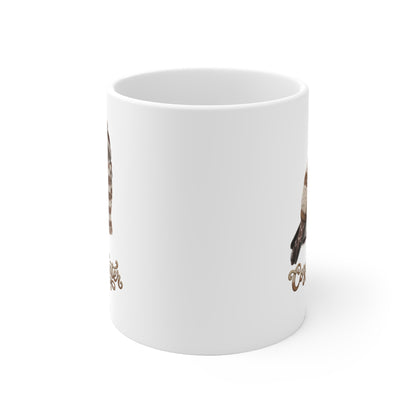 Eule mit Strickpullover Weihnachtliche Tasse mit Vogelmotiv Cozy Winter – Ideal für Kakao & Kaffee