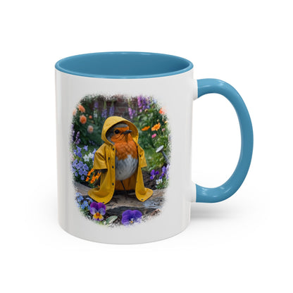 Robin Rosi Yellow Raincoat Garden Premium Mug for Bird Lovers