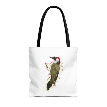 Grünspecht Tragetasche 40x40cm Vogel Tasche Weiß für Vogelbeobachter